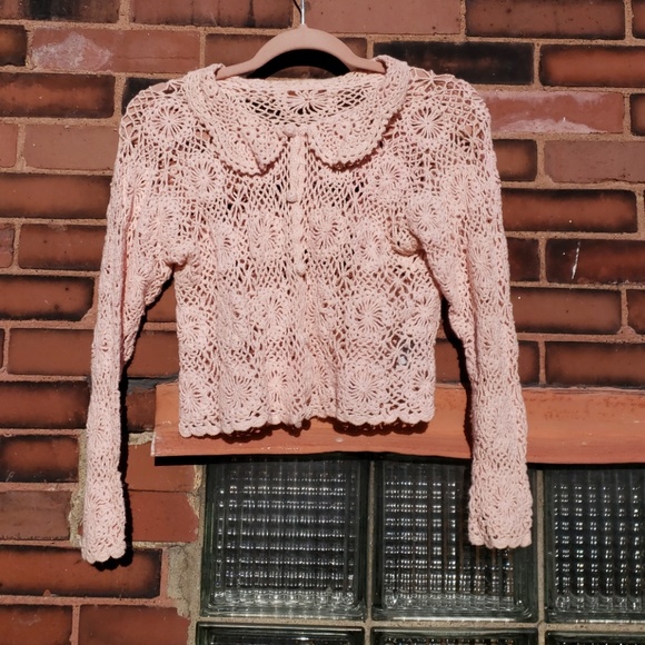 Hand-made Sweaters - Vintage crocheted x-small cardigan